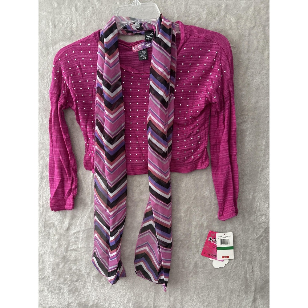 Self Esteem Sweater Womens Large Pink Studded Long Sleeve Scarf 2 Piece Set New